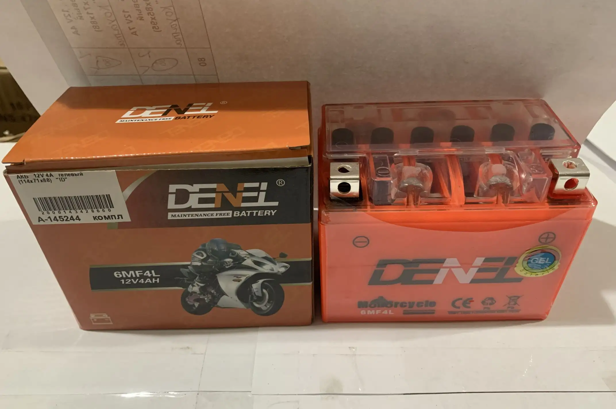 АКБ 12V 4А гелевый (114x71x88) DENEL