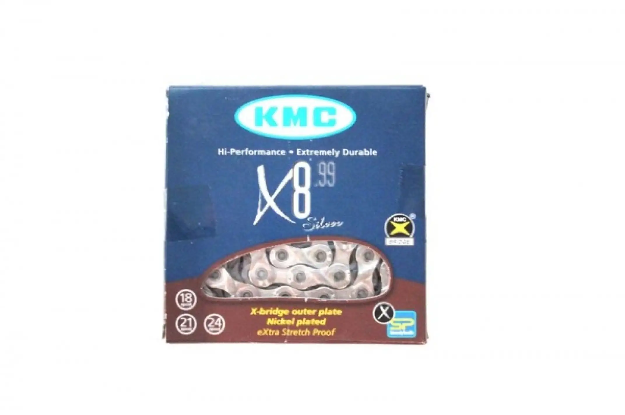 Цепь велосипедная (1/2х3/32 116L, 21-24 ск) (X8) (KMC) KL