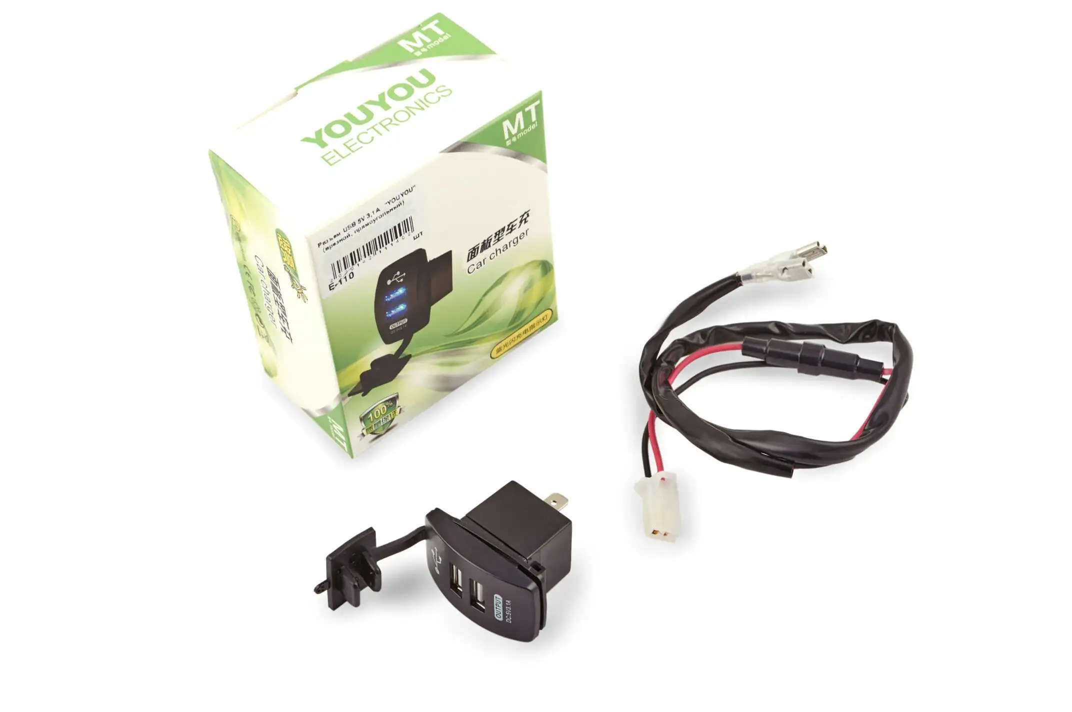 Разъем USB 5V 3,1А (врезной, прямоугольный) (2 порта) YOUYOU