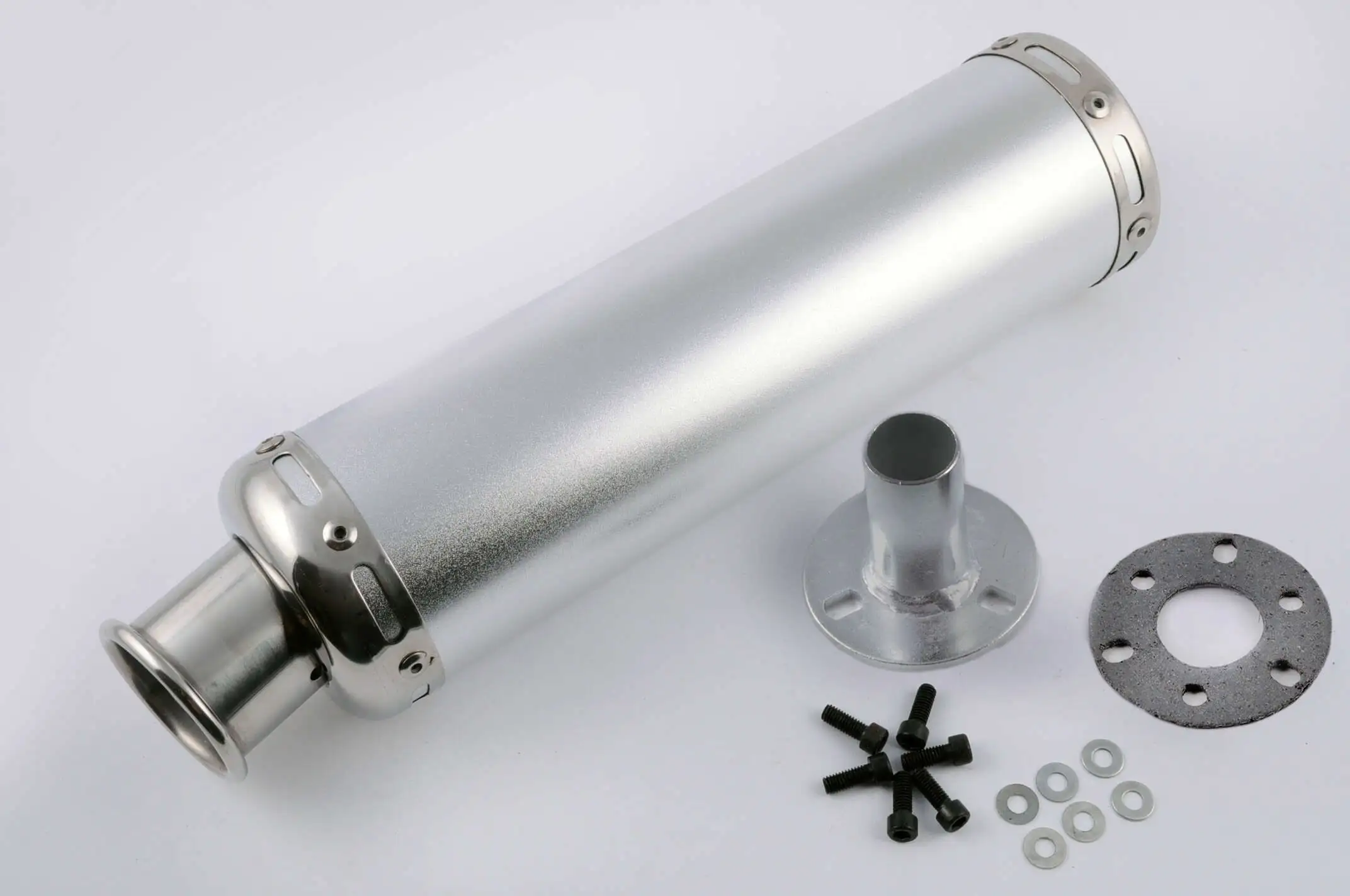 Глушитель (тюнинг) 300*90mm, креп. Ø48mm (нержавейка, серебро, прямоток, mod:9)