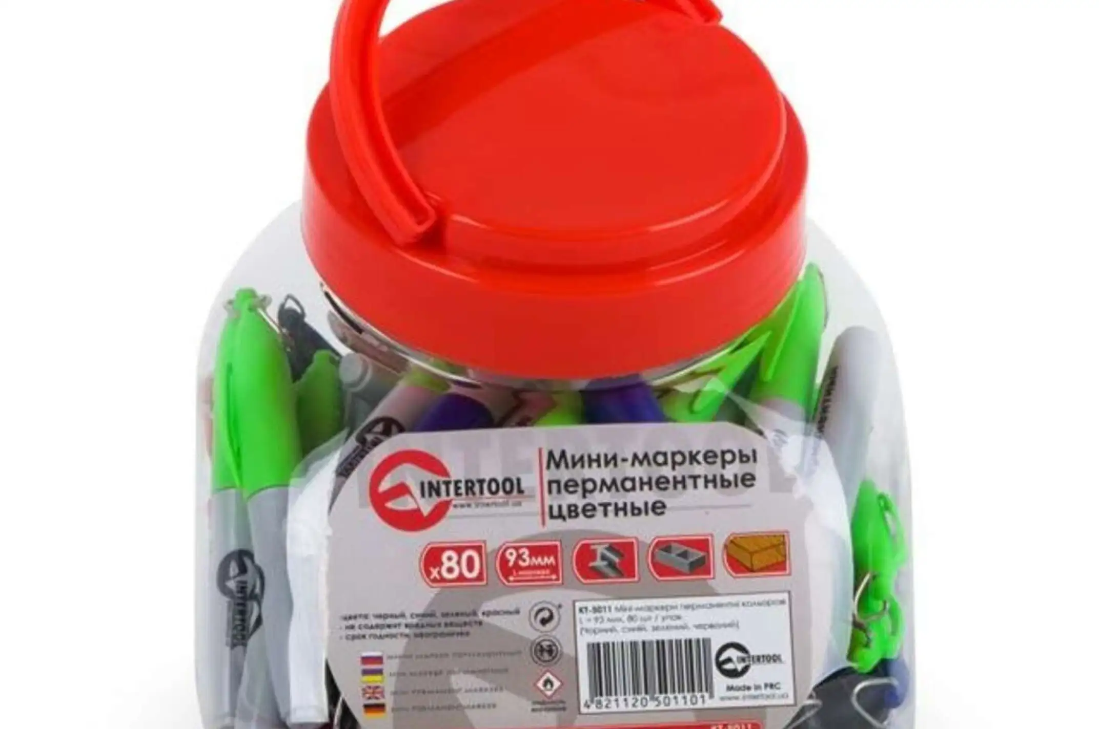 Мини-маркеры перманентные цветные L=93 мм, 80 шт/упак. (Черный, синий, зеленый, красный)