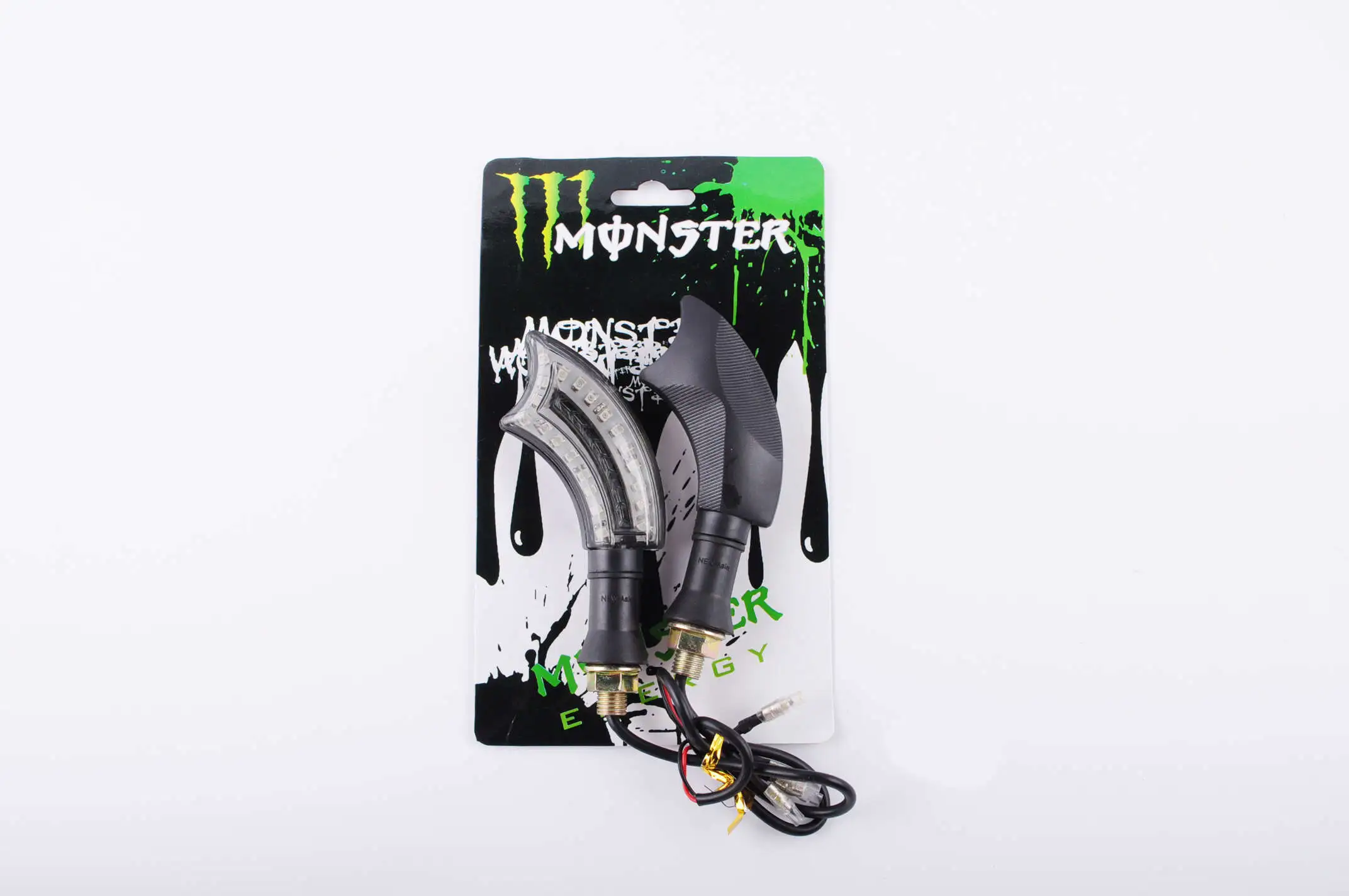 Повороты светодиодные (пара)   изогнутые   (черные, прозрачные, 21 диод)   MONSTER ENERGY