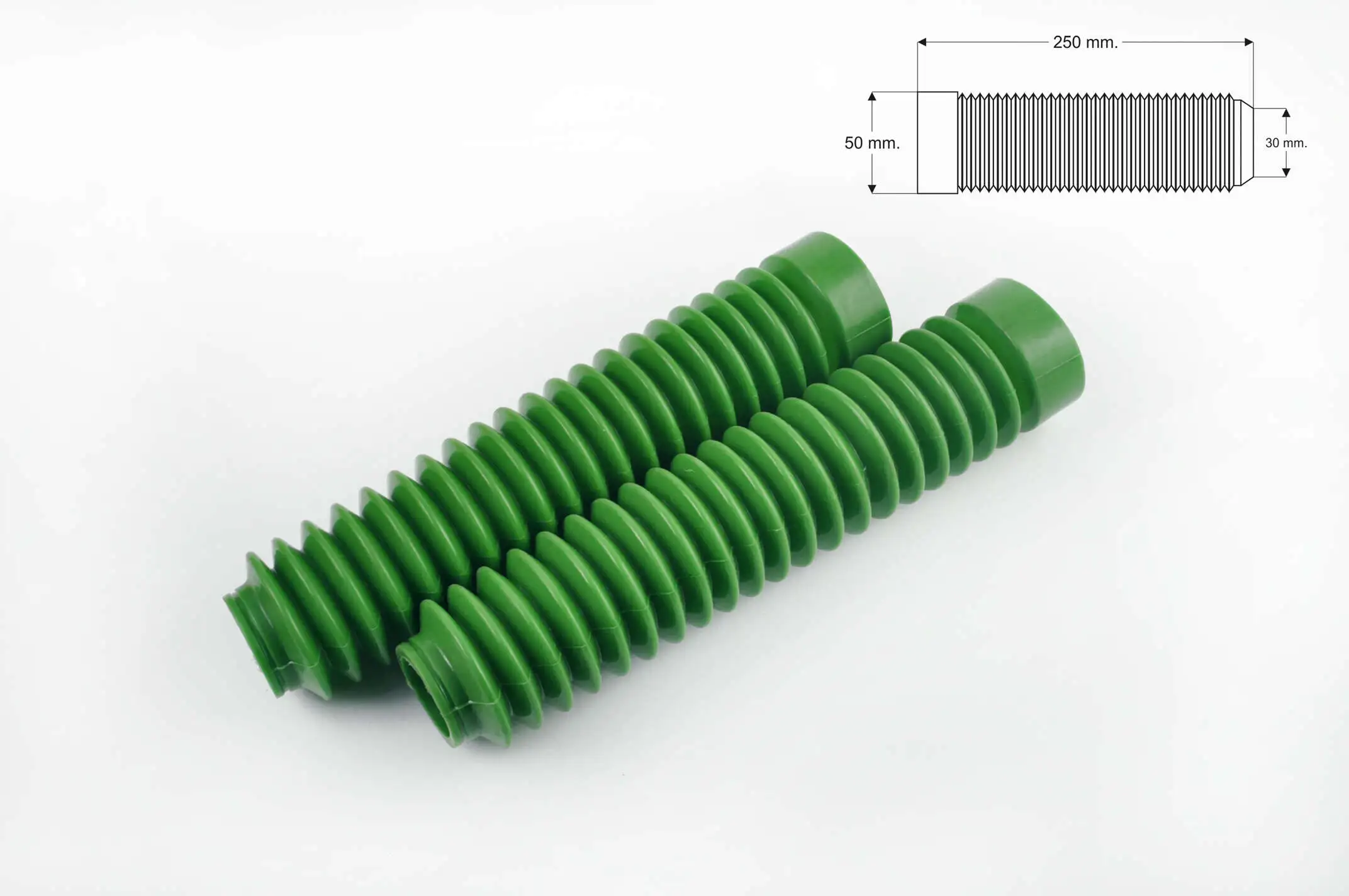 Гофры передней вилки (пара) универсальные L-250mm, d-30mm, D-50mm (зеленые) MZK