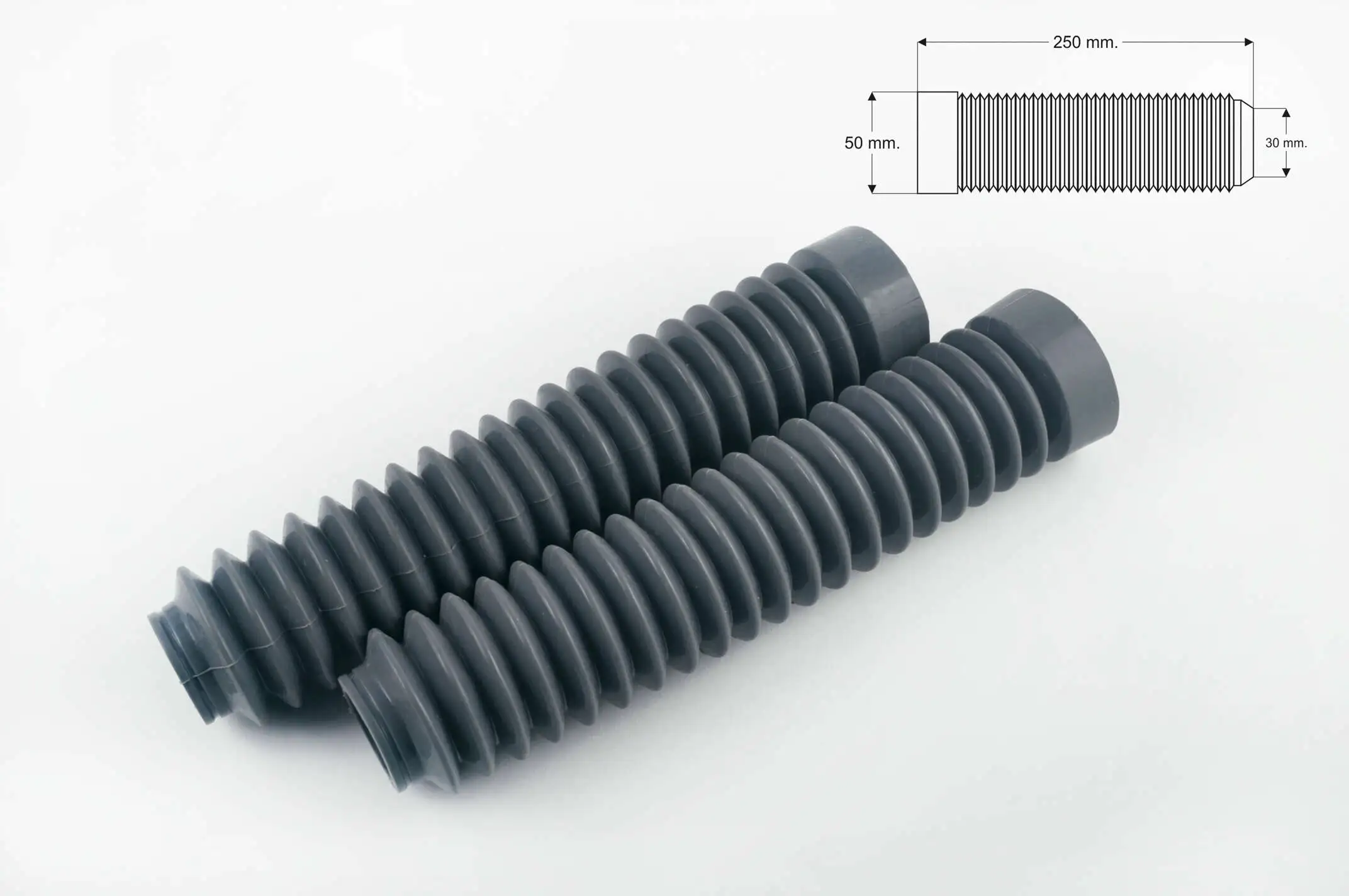Гофры передней вилки (пара) универсальные L-250mm, d-30mm, D-50mm (серые) MZK