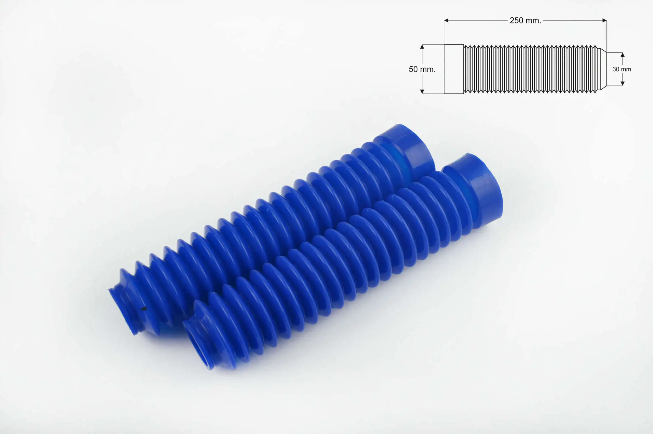 Гофры передней вилки (пара) универсальные L-250mm, d-30mm, D-50mm (синие) MZK