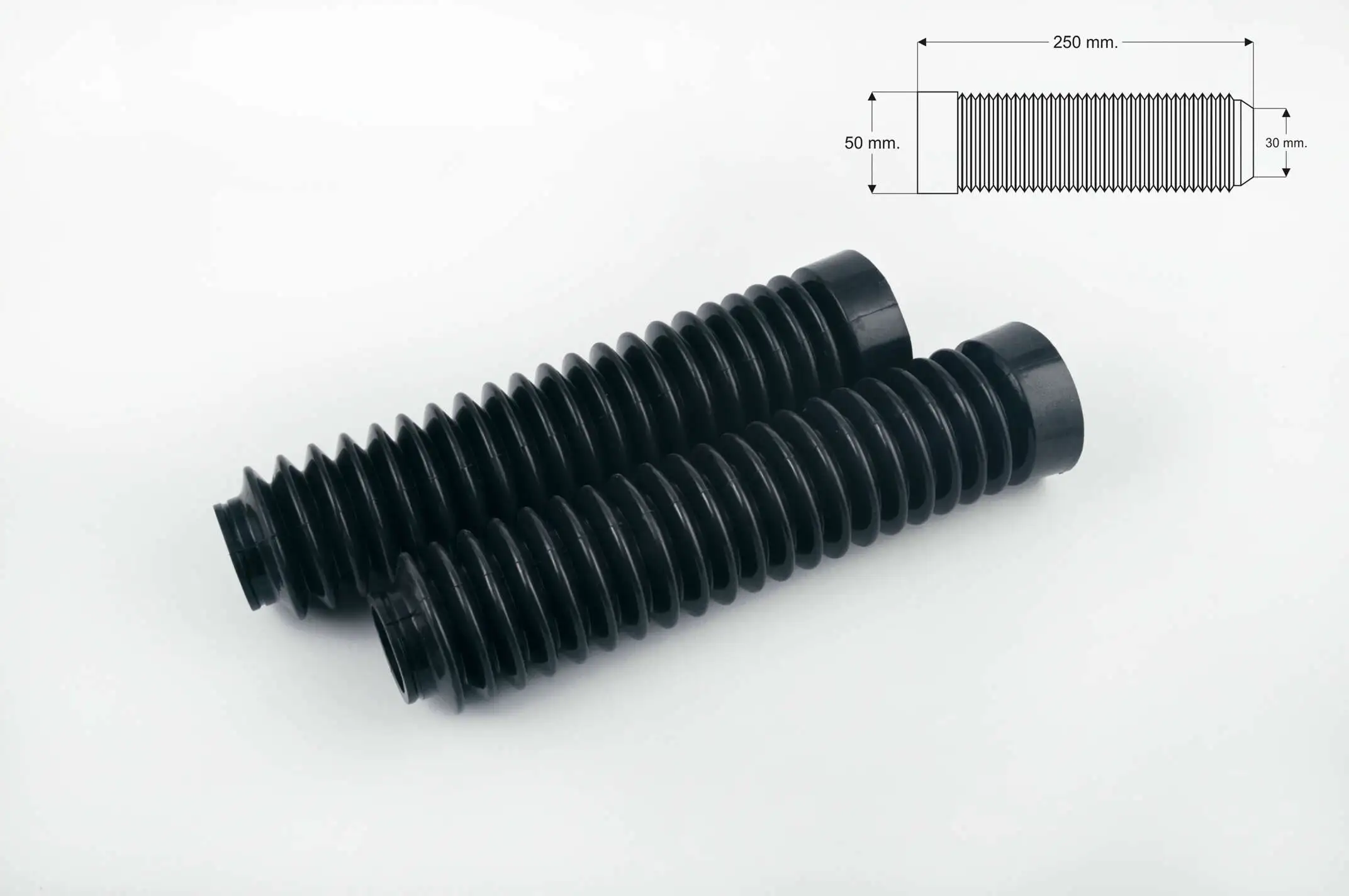 Гофры передней вилки (пара) универсальные L-250mm, d-30mm, D-50mm (черные) MZK