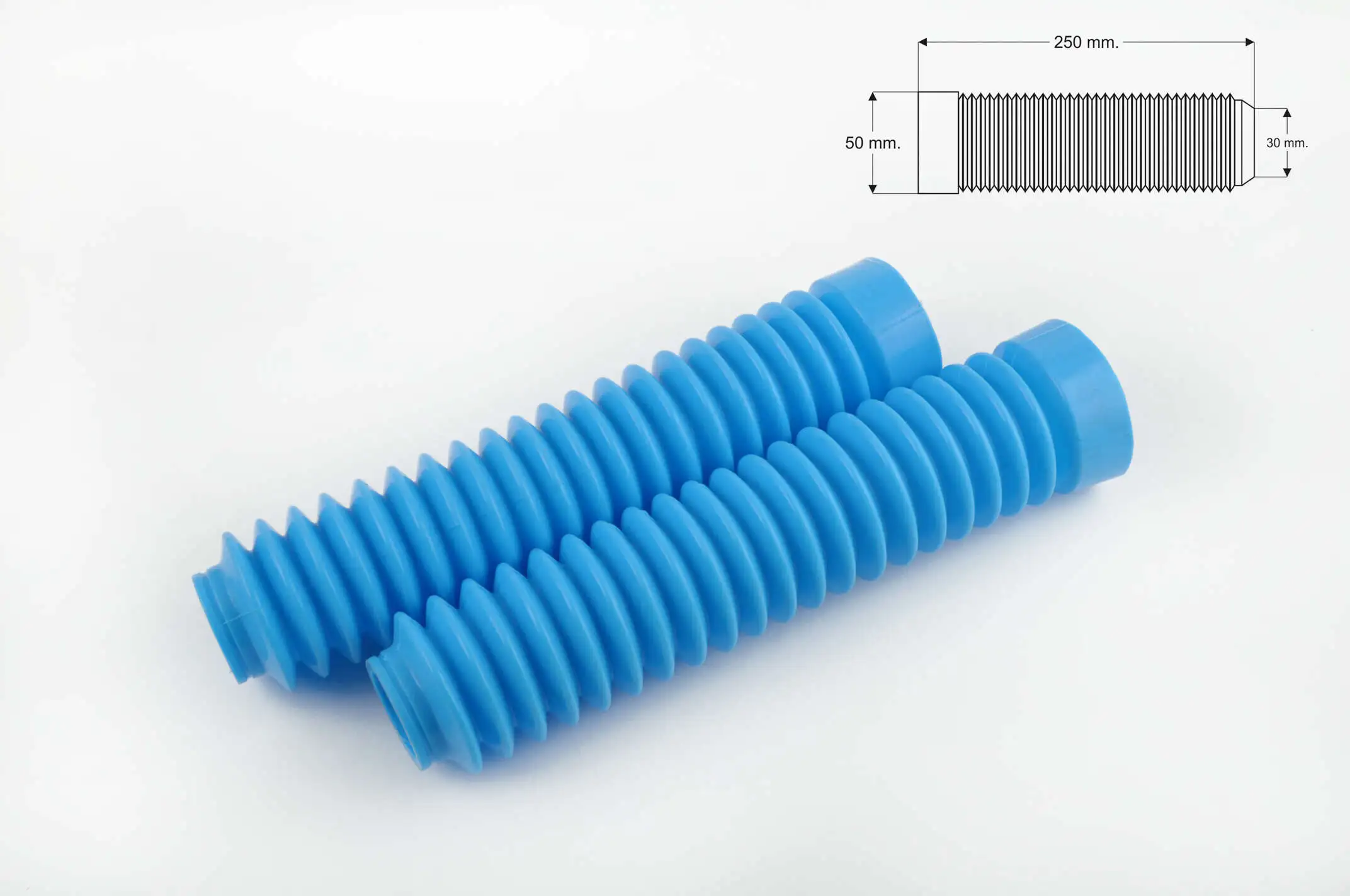 Гофры передней вилки (пара) универсальные L-250mm, d-30mm, D-50mm (голубые) MZK
