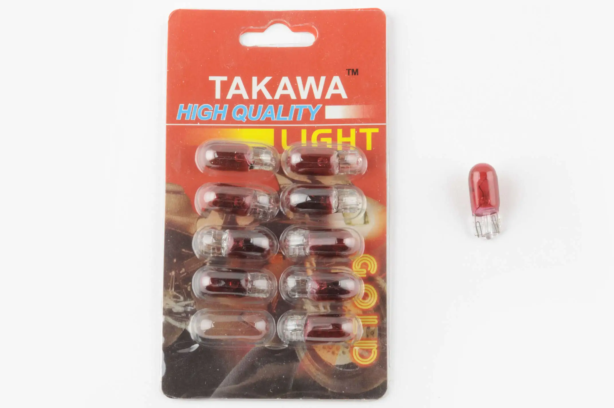 Лампа Т10 (безцокольная) 12V 3W (габарит, приборы) (красная) TAKAWA
