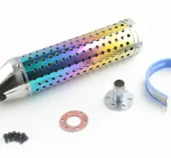 Глушитель (тюнинг)   300*88mm, креп. Ø48mm   (нержавейка, радуга, перфорированный, mod:1)
