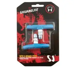 Колодки тормозные велосипедные (ободные, V-brake)   (синие)   SHUANGJIE