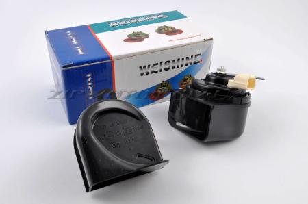 Сигналы (пара)   улитка, 12V, крепление   (черные)   WEISHINE - 22891