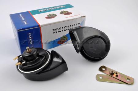 Сигналы (пара)   улитка, 12V, крепление   (черный, mod:2)   WEISHINE - 22893