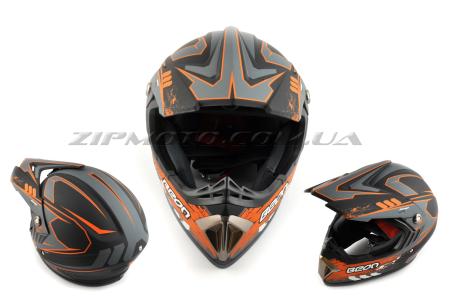 Шлем кроссовый   (mod:B-600) (size:L, черно-оранжевый матовый)   BEON - 26376