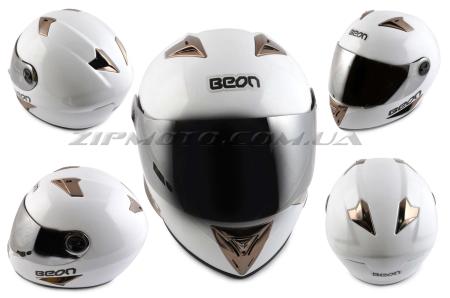 Шлем-интеграл   (mod:B-500) (size:XL, белый, зеркальный визор)   BEON - 26786
