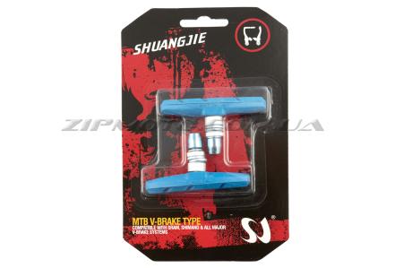 Колодки тормозные велосипедные (ободные, V-brake)   (синие)   SHUANGJIE - 29075