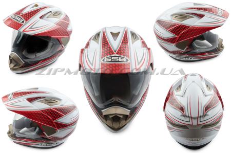 Шлем кроссовый   (mod:GS-14) (с визором, size:XL, бело-красный)   GSB - 29560
