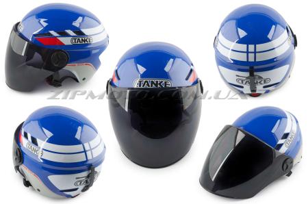 Шлем открытый   (mod:210) (size:L, синий с полосами, +тонированный визор)   TANKE - 29571