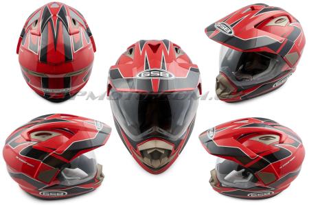 Шлем кроссовый   (mod:GS-14) (с визором, size:L, красный)   GSB - 29580