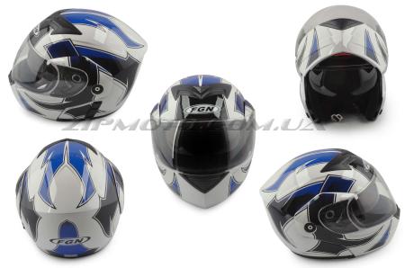 Шлем трансформер   (mod:111) (size:XL, бело-синий с узором, + солнцезащитные очки)   FGN - 30244