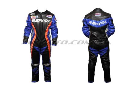 Комбинезон кожзам   (size:L, черно-синий, Honda REPSOL) - 7991